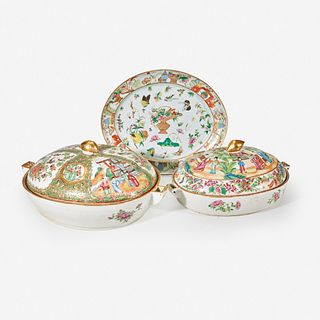 A group of eleven assorted Chinese Export porcelain Rose Medallion and Rose Mandarin tablewares late 18th/early 19th century