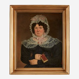 American School 19th century Portrait of a Lady Holding a Book