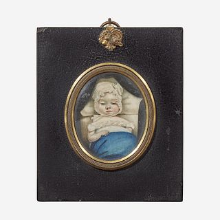 English School 19th century Portrait Miniature of a Sleeping Child