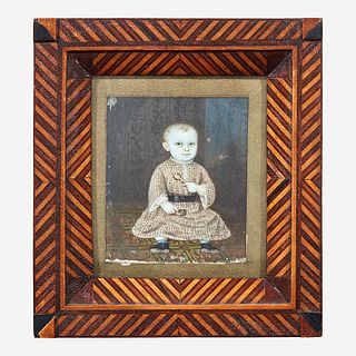 Indian Trade School 19th century Portrait Miniature of Interior with Seated Child in Indian dress