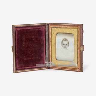 Attributed to Mrs. Moses B. Russell (Clarissa Peters, 1809-1854) Portrait Miniature of an Infant with Blond Curls