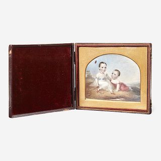 Attributed to George Hargreaves (English, 1797-1870) Portrait Miniature of Two Children in a Landscape
