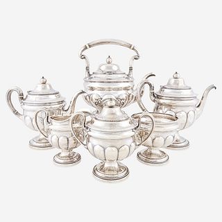 A Classical six-piece sterling silver tea and coffee service Gorham Mfg. Co., Providence, RI, retailed by J. E. Caldwell, Philadelphia, PA, 20th centu