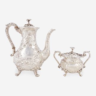 A "Grape" pattern repouss&#233; sterling silver teapot and covered sugar bowl S. Kirk & Son, Co., Baltimore, MD, early 20th century