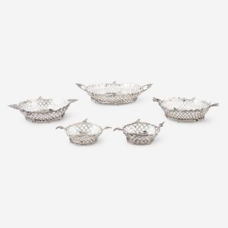 A set of five Dutch silver reticulated baskets, Date mark for 1837
