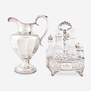 A silver cruet stand and water jug Lincoln & Reed, Boston, MA, circa 1840