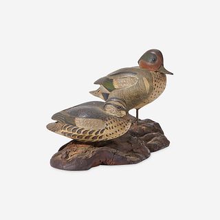 Allen J. King (1878-1963) Carved and painted miniature pair of Green Winged Teal, North Scituate, RI, circa 1950