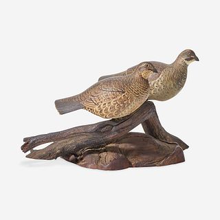 Allen J. King (1878-1963) Carved and painted miniature pair of Richardson's Grouse, North Scituate, RI, circa 1950