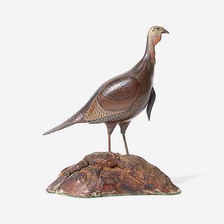 Allen J. King (1881-1963) Miniature carved and painted Wild Turkey, North Scituate, RI