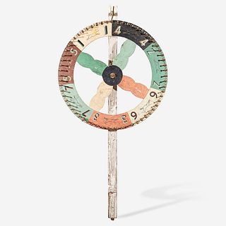 A painted carnival wheel with stenciled figures of Pit bulls first half 20th century