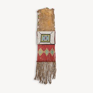 A Central Plains beaded and quilled hide pipe bag Late 19th century