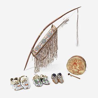 A group of American Indian sewn and beaded hide items late 19th and 20th century