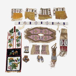 A collection of American Indian beaded hide and cloth accessory items mid 19th/early 20th century