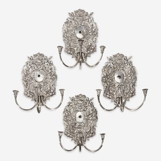 A set of four William & Mary style silverplated wall lights late 19th/early 20th century