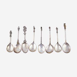 A group of eight Continental silver apostle spoons Most Northern European, 17th-late 19th century