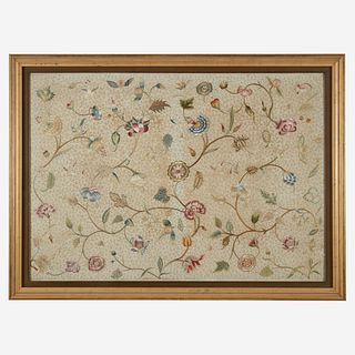 An English embroidered silk panel early 18th century