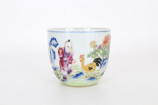 19th C. Chinese Famille Rose "Chicken" Cup