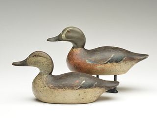 Rigmate pair of bluewing teal, Mason Decoy Factory, Detroit, Michigan.