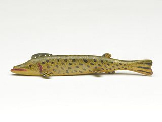 Very rare musky fish decoy, Oscar Peterson, Cadillac, Michigan, 1st quarter 20th century.