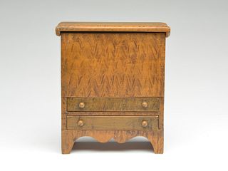 Miniature pine 2 drawer blanket chest, 1st quarter 19th century.
