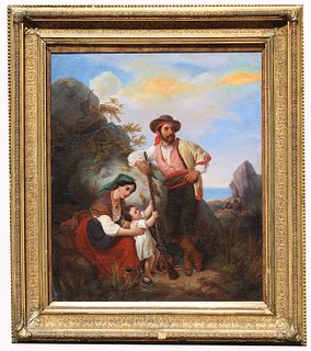 Signed, 19th C. Italian Painting of a Family