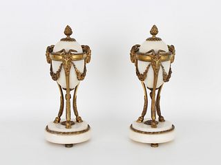 Pair of Neoclassical Gilt Marble Candle Sticks