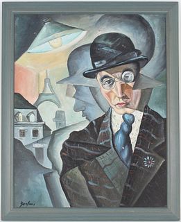 Signed, 20th C. Cubist Figural Painting