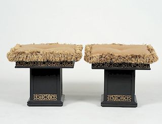 PAIR OF DOROTHY DRAPER STYLE PARCEL GILT AND EBONIZED BENCHES