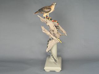 Full size red tail hawk on wooden base, William Gibian, Onancock, Virginia.