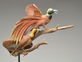 Well executed double mount carving of birds of paradise, William Gibian, Onancock, Virginia.