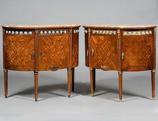 PAIR OF LOUIS XVI STYLE MARBLE TOP COMMODES