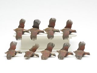 Nine miniature flying bobwhite quail, Aubrey J. Dando, Philadelphia, Pennsylvania.