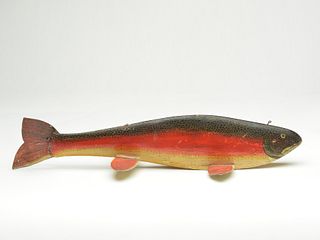 Trout fish decoy, Ken Bruning, Tower, Michigan, 2nd quarter 20th century.