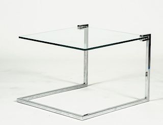 MIO BAUGHMER CANTILEVER GLASS AND CHROME SIDE TABLE