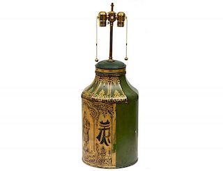 PAINTED TIN TEA CANISTER/LAMP