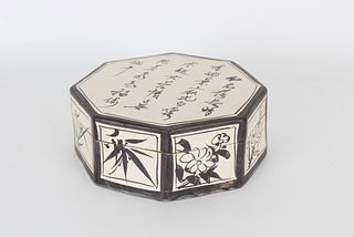 Chinese Calligraphy Lidded Ceramic Box