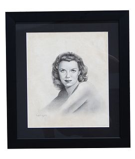 Signed Vargas "Jane Russell" Pencil Drawing