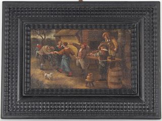 Dutch 17th C. Painting of Peasants w/ Dog