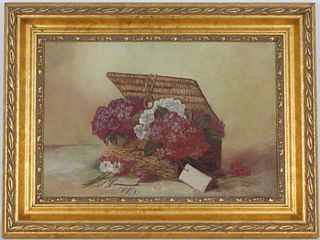 American School Painting of Flowers in a Basket