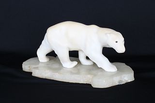 Carved Polar Bear on Rock Base