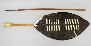 African Spear and Hide Leather Shield