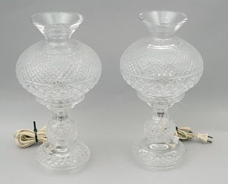Pair of Waterford Crystal Hurricane Style Lamps