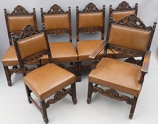 Set of 6 Carved Oak Jacobean Style Dining Chairs