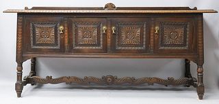 Carved English Tudor Style Oak Sideboard by Krug