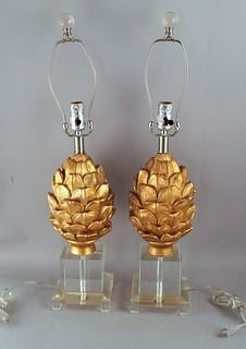 Pair of Gilded Artichoke Table Lamps