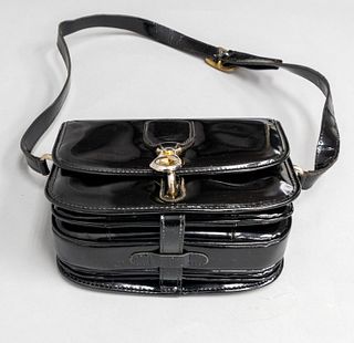 Vintage Celine Paris Black Patent Leather Handbag