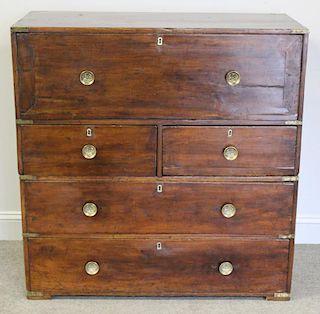 Antique Brass Mounted Campaign Chest / Desk