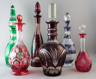 Lot of 6 color glass decanter