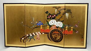 Vintage Japanese 4 Panel Folding Screen