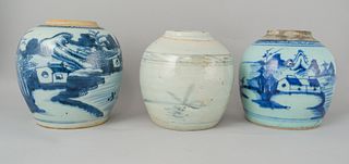 Group of 3 Chinese Blue and White Jars or Vases